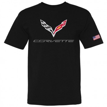 C7 Corvette USA Made | Crossed Flags Black Tee
