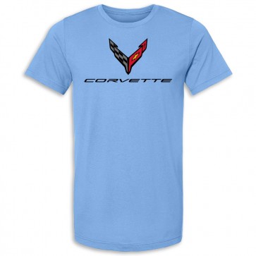 C8 Corvette Crossed Flags Tee | Carolina Blue