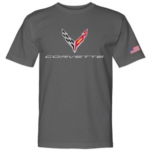 C8 Corvette USA Made | Crossed Flags Charcoal Tee