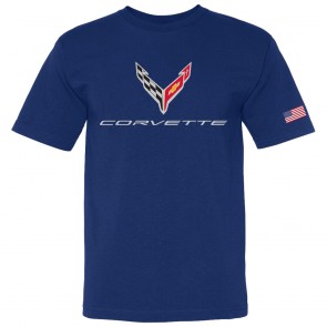 C8 Corvette USA Made | Crossed Flags Royal Tee